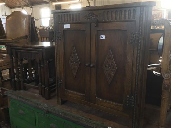 Small oak corner cupboard & a nest of tables